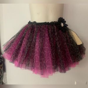 18 Months -3T Black Pink & Brown Animal Print Reversible Layered Tutu Skirt NWT